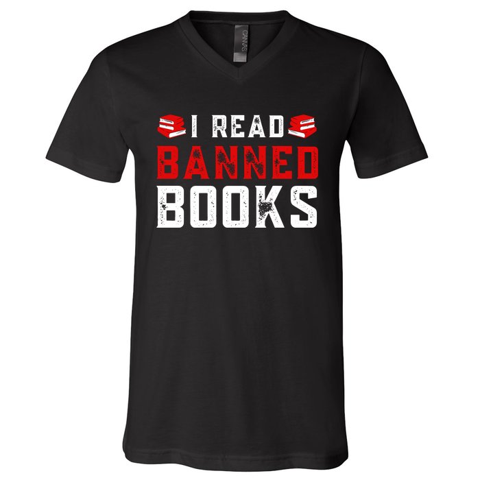 I Read Banned Books Im With The Banned Vintage Retro V-Neck T-Shirt