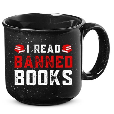 I Read Banned Books Im With The Banned Vintage Retro 15oz Campfire Ceramic Mug