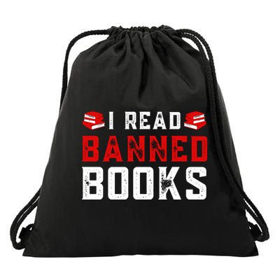 I Read Banned Books Im With The Banned Vintage Retro Drawstring Bag
