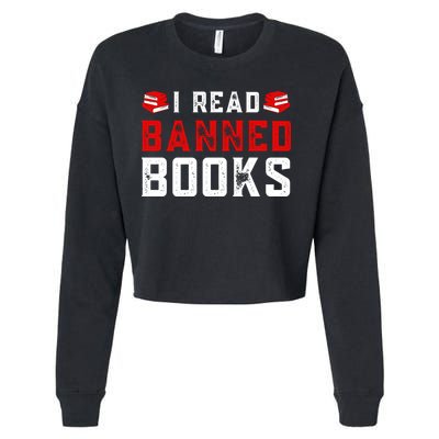 I Read Banned Books Im With The Banned Vintage Retro Cropped Pullover Crew