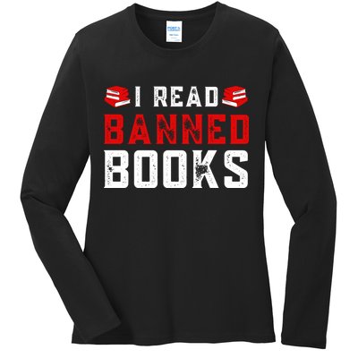 I Read Banned Books Im With The Banned Vintage Retro Ladies Long Sleeve Shirt