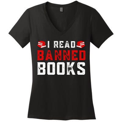 I Read Banned Books Im With The Banned Vintage Retro Women's V-Neck T-Shirt