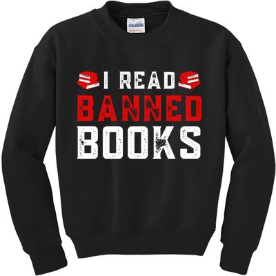 I Read Banned Books Im With The Banned Vintage Retro Kids Sweatshirt