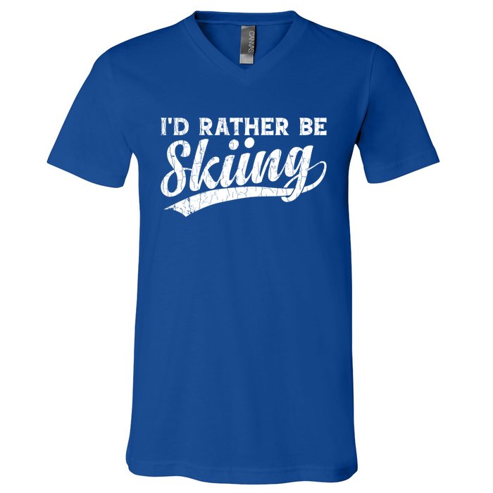 Id Rather Be Skiing Funny Vintage Retro Ski Skier Graphic Cute Gift V-Neck T-Shirt