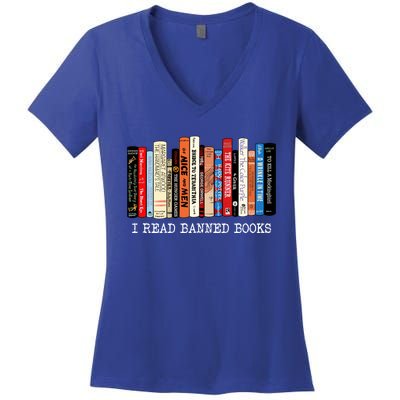 I Read Banned Books Week Librarian Freadom Reader Nerd Gift Women's V-Neck T-Shirt