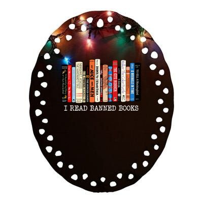 I Read Banned Books Week Librarian Freadom Reader Nerd Gift Ceramic Oval Ornament