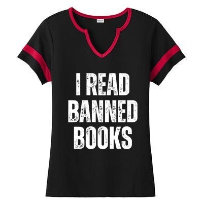 I Read Banned Books Im With The Banned Vintage Retro Ladies Halftime Notch Neck Tee