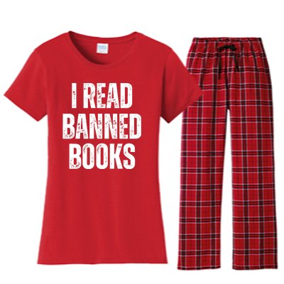 I Read Banned Books Im With The Banned Vintage Retro Women's Flannel Pajama Set