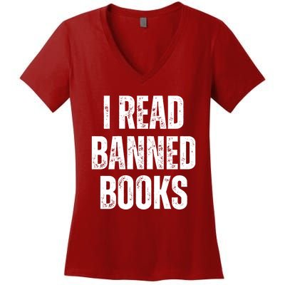 I Read Banned Books Im With The Banned Vintage Retro Women's V-Neck T-Shirt