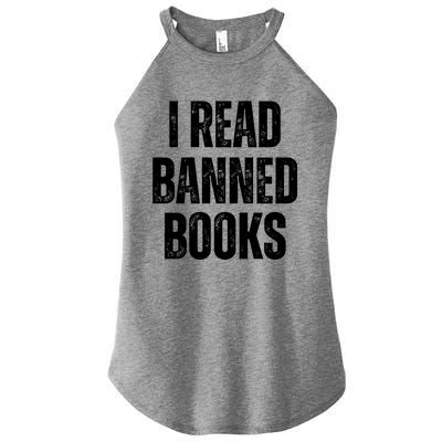 I Read Banned Books Im With The Banned Vintage Retro Women's Perfect Tri Rocker Tank