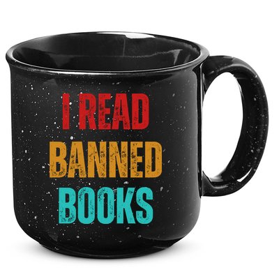 I Read Banned Books Im With The Banned Vintage Retro 15oz Campfire Ceramic Mug
