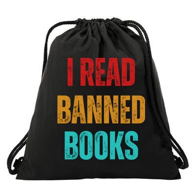 I Read Banned Books Im With The Banned Vintage Retro Drawstring Bag