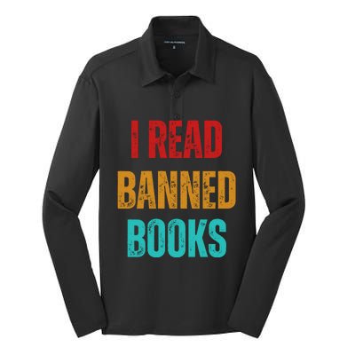 I Read Banned Books Im With The Banned Vintage Retro Silk Touch Performance Long Sleeve Polo