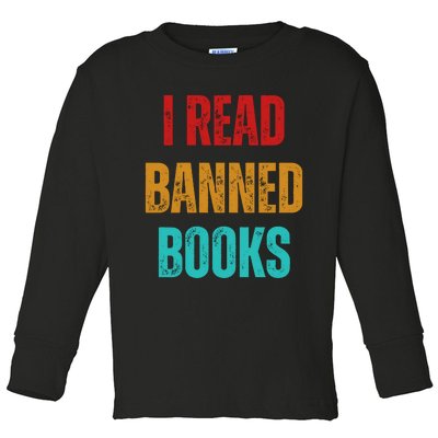 I Read Banned Books Im With The Banned Vintage Retro Toddler Long Sleeve Shirt