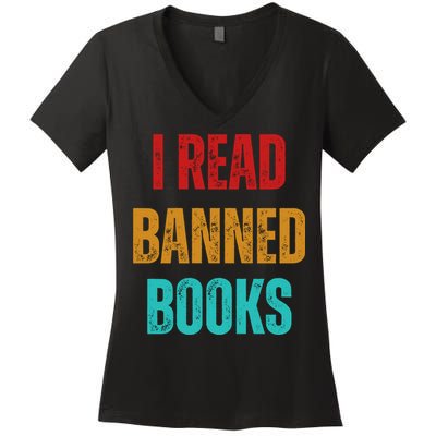 I Read Banned Books Im With The Banned Vintage Retro Women's V-Neck T-Shirt
