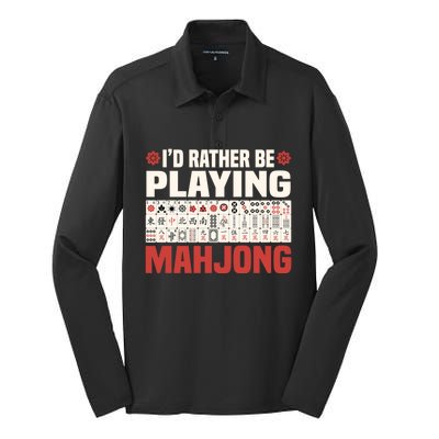 Id Rather Be Playing Mahjong Mahjong Great Gift Silk Touch Performance Long Sleeve Polo