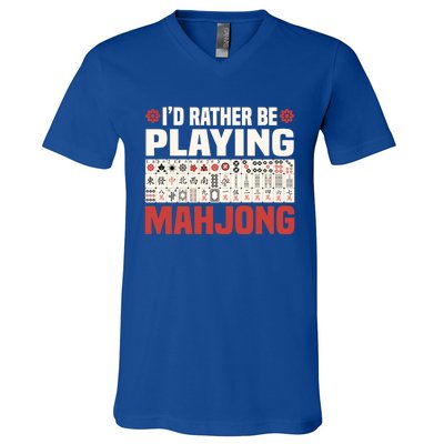 Id Rather Be Playing Mahjong Mahjong Great Gift V-Neck T-Shirt