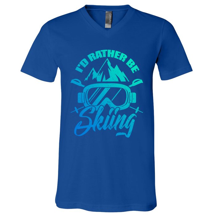 Id Rather Be Skiing Holiday Ski Winter Sport Gift V-Neck T-Shirt