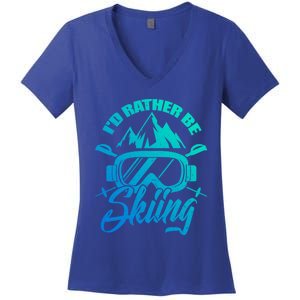 Id Rather Be Skiing Holiday Ski Winter Sport Gift Women's V-Neck T-Shirt