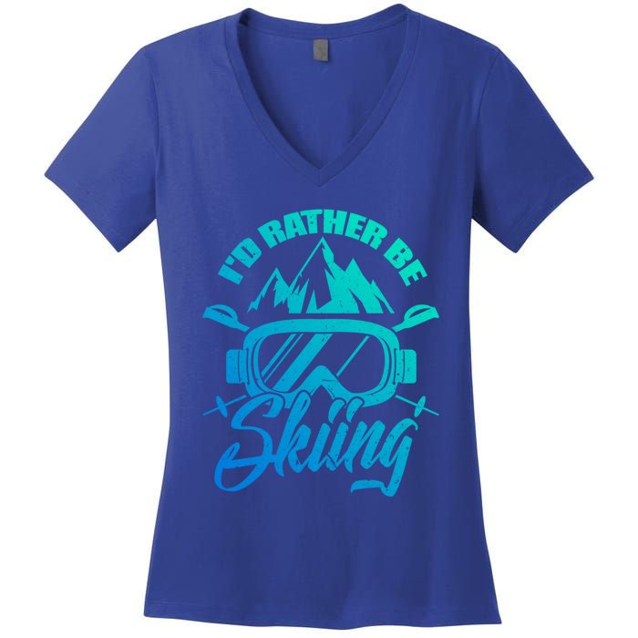 Id Rather Be Skiing Holiday Ski Winter Sport Gift Women's V-Neck T-Shirt