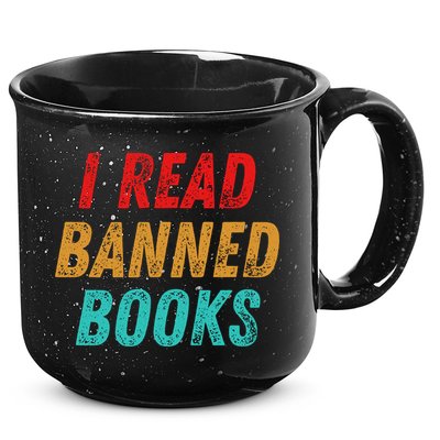 I Read Banned Books Im With The Banned Vintage Retro 15oz Campfire Ceramic Mug