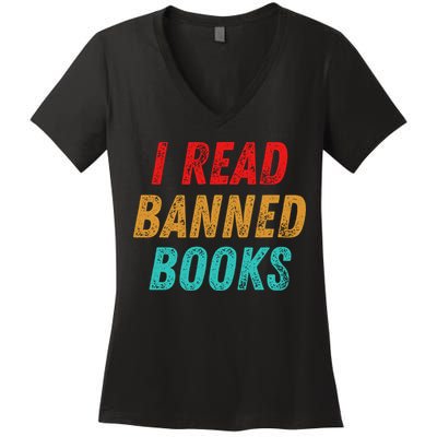 I Read Banned Books Im With The Banned Vintage Retro Women's V-Neck T-Shirt