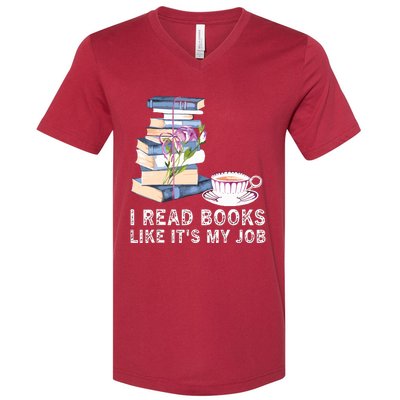 I Read Books Like Its My Job School Librarian Book Lover V-Neck T-Shirt