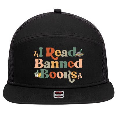 I Read Banned Books Week Librarian Freadom Reader Nerd Men 7 Panel Mesh Trucker Snapback Hat