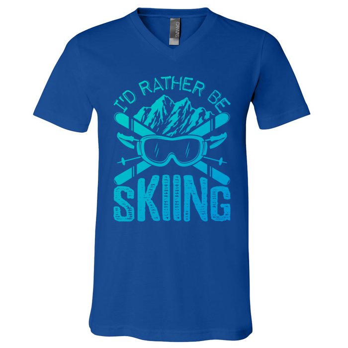 Id Rather Be Skiing Funny Cute Gift Skater Gift V-Neck T-Shirt