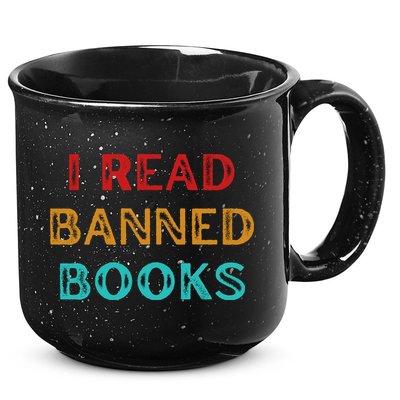 I Read Banned Books Im With The Banned Vintage Retro 15oz Campfire Ceramic Mug