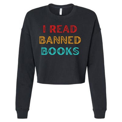 I Read Banned Books Im With The Banned Vintage Retro Cropped Pullover Crew