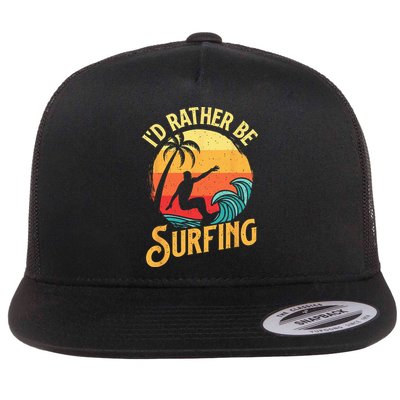 I'd Rather Be Surfing Beach Surfing Surfingboard Surfboard Flat Bill Trucker Hat