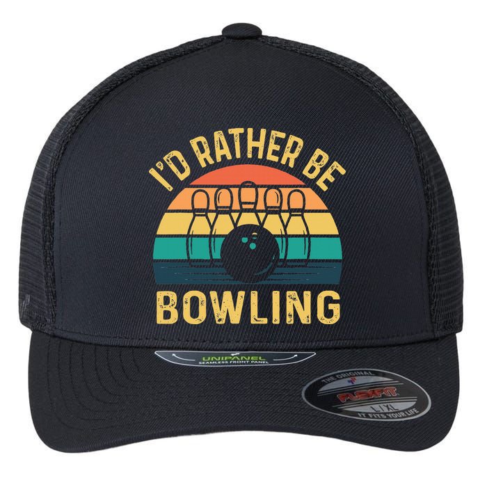 I'd Rather be Bowling retro for Man Woman & Toddler Bowling Flexfit Unipanel Trucker Cap