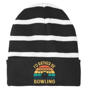 I'd Rather be Bowling retro for Man Woman & Toddler Bowling Striped Beanie with Solid Band