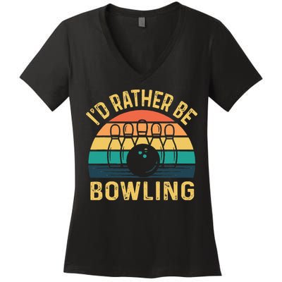 I'd Rather be Bowling retro for Man Woman & Toddler Bowling Women's V-Neck T-Shirt