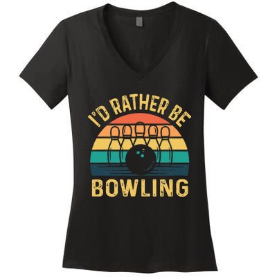 I'd Rather be Bowling retro for Man Woman & Toddler Bowling Women's V-Neck T-Shirt