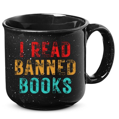 I Read Banned Books Im With The Banned Vintage Retro 15oz Campfire Ceramic Mug