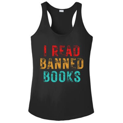 I Read Banned Books Im With The Banned Vintage Retro Ladies PosiCharge Competitor Racerback Tank