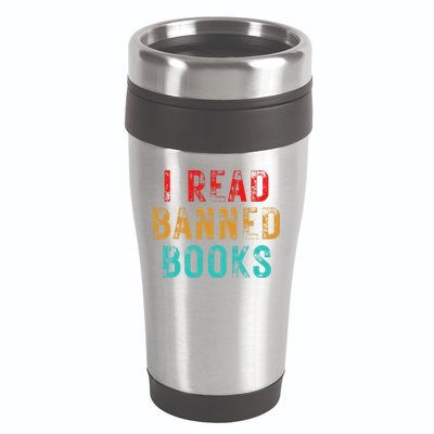 I Read Banned Books Im With The Banned Vintage Retro 16oz Travel Tumbler