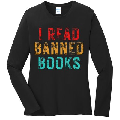 I Read Banned Books Im With The Banned Vintage Retro Ladies Long Sleeve Shirt