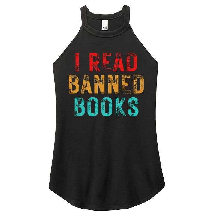 I Read Banned Books Im With The Banned Vintage Retro Women's Perfect Tri Rocker Tank