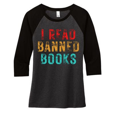 I Read Banned Books Im With The Banned Vintage Retro Women's Tri-Blend 3/4-Sleeve Raglan Shirt