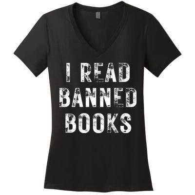 I Read Banned Books Im With The Banned Vintage Retro Women's V-Neck T-Shirt