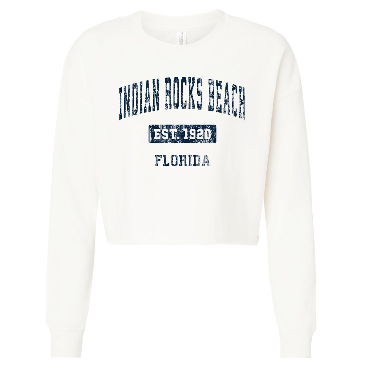 Indian Rocks Beach Florida FL Vintage Sports Established Nav Cropped Pullover Crew