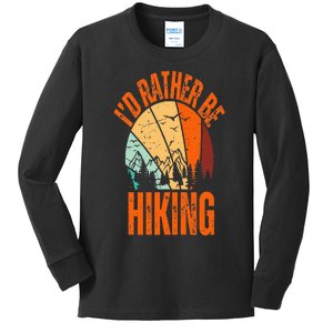 ID Rather Be Hiking Mountain Sunset Funny Nature Camping Kids Long Sleeve Shirt