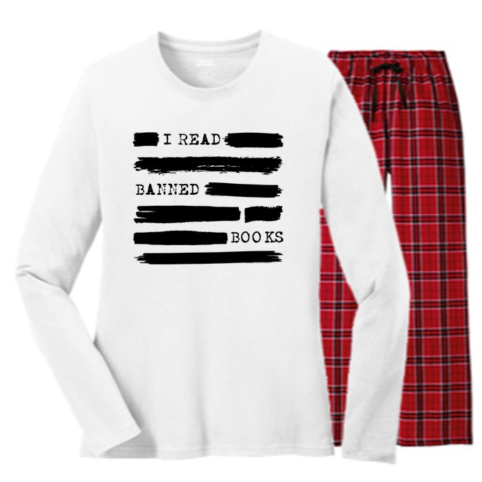 I Read Banned Books Banned Books Week Gift Librarian Teacher Women's Long Sleeve Flannel Pajama Set 