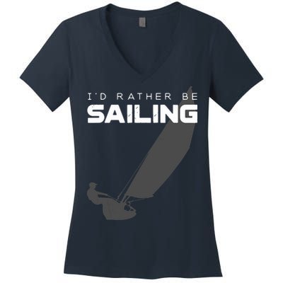 I'd Rather Be Sailing Vintage Sailing Women's V-Neck T-Shirt
