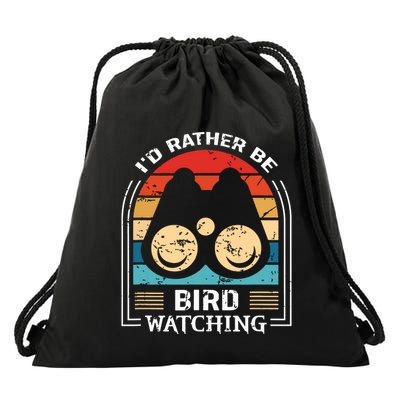 Id Rather Be Bird Watching Retro Bird Watching Drawstring Bag