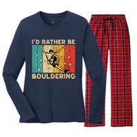 ID Rather Bouldering Funny Rock Climbing Bouldering Women's Long Sleeve Flannel Pajama Set 