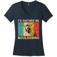 ID Rather Bouldering Funny Rock Climbing Bouldering Women's V-Neck T-Shirt